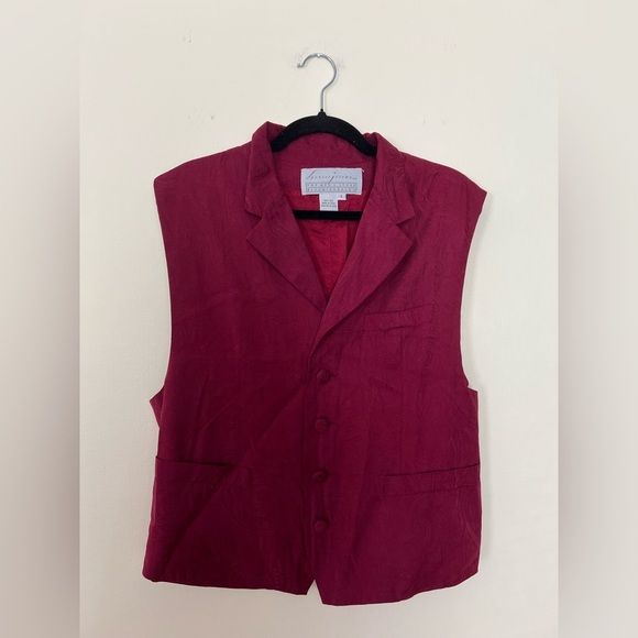 Spenser Jeremy Men’s Store Bloomingdale Burgundy Sleeveless Button-Up Vest Silk - Picture 1 of 16